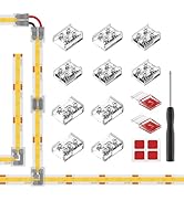 FCOB 2PIN 8mm LED Strip Connectors Kit, Transparent Reusable T &amp; L Shape 2-in-1 Corner Connector,...