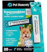 Pet Honesty Cat Lickable Treats with L-Theanine &amp; Chamomile - Squeezable Puree Pouches for Cats -...