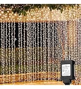 Solhice LED Curtain Lights Outdoor 20ft x10ft, 600 LED Plug in Hanging Christmas String Lights In...