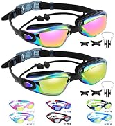 Vvinca Kids Swim Goggles, 2 Packs Swimming Goggles with Earplugs&amp; Nose Clip Anti Fog/UV Goggles f...