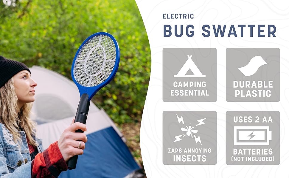 durable plastic, zaps annoying insects, 2 AA batteries, bug swatter, bug zapper, insect killer