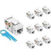 Tecmojo UL Listed 1000 Mbps Cat6 Keystone Jack Insert 10 -Pack, 90 Degree Punch Down RJ45 Keyston...