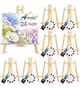 AROIC 96 PCS Painting Supplies Set with Easels, 8 PCS Wood Easels, 8 Packs of 80 Brushes with Nyl...