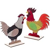 Vhxmaizxn 2pcs Chicken Decoration for Home Farmhouse Rooster Decor Chicken Party Decoration Woode...