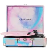 Watercolor Vinyl Record Player with Treble &amp; Bass Control, Vintage 3-Speed Bluetooth Suitcase Por...