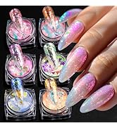Chameleon Nail Glitter Flakes,6 Colors Ice Transparent Aurora Opal Sequins Chrome Iridescent Pigm...