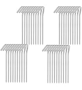 Oualhoo 7" Tent Stakes, Heavy Duty Tarp Camping Stakes, Galvanized Metal Pegs for Outdoor Decorat...