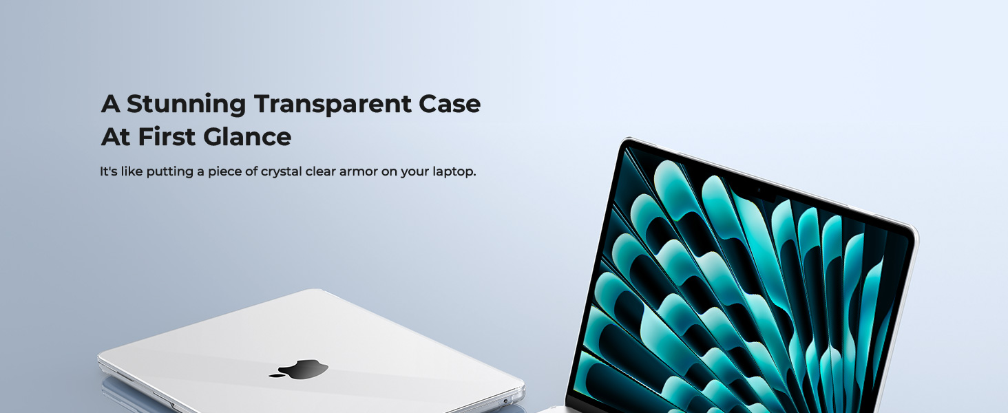 Transparent protective case for tablet device. Showcases slim profile and clear design allowing visibility of tablet's color.