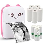 Vicbear Mini Pocket Printer, Portable Thermal Printer with 8 Rolls Printing Paper, Bluetooth Wire...