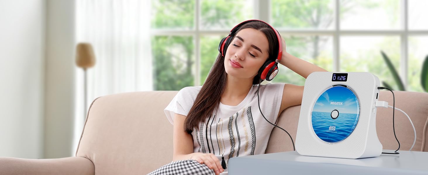 MEGATEK CP28BR Portable CD Player is Connected with Headphones