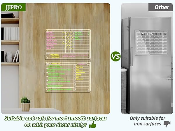 Find a smooth surface and stick the planner onto it, no matter painted wall, cabinet or desktop