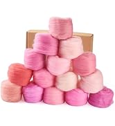Sparkeads Wool Roving Yarn for Needle Felting Pink Soft Fibre Wool Supplies for DIY Hand Spinning...