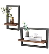 2 Pcs Square Floating Shelves,Wood Rustic Floating Shelves for Wall,Framed Hanging Shelf for Wall...