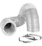 6 Inch Duct 6.56 Feet, Hon&amp;Guan Flexible Dryer Vent Hose For Tight Space Dryer Exhaust Hose Alumi...