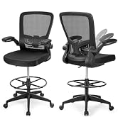 Giantex Drafting Chair High Back Office Chairs with Footrest Ring Flip-Up Armrest Height Adjustab...