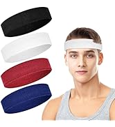 4 Pack Headbands for Men, Sweat Bands Headbands Men &amp; Women, Cotton Terry Sweat Bands for Tennis,...