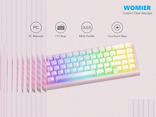 Keycaps Jelly Pink, Clear Cute Keycaps, Transparent Custom Cherry Profile Keyboard Key Cap
