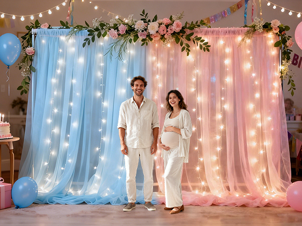 Tulle backdrop curtain with light