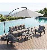 Patio Kingdom Offset Cantilever Patio Umbrella with Base Included, Large Round Aluminum Outdoor U...