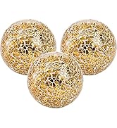 TOPZEA 3 Pack 4 Inch Gold Mosaic Glass Orbs, Decorative Balls Mosaic Spheres for Vase Fillers, Di...