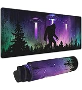 Funny Bigfoot Green Forest Galaxy Purple UFO Mouse Pad XL Extended Desk Mat, Non Slip Rubber Base...
