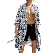 COOFANDY Men's Lightweight Kimono Robe Japanese Bathrobes Open Front Long Cardigan Cloak with Belt
