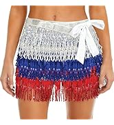 Women’s Sequin Fringe Mini Skirt, Sparkly Tassel Hip Scarf Wrap for Rave Outfits