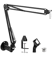SUNMON Microphone Wall Mount and Metal Table Mounting Clamp, Universal Microphone Boom Arm Stand ...