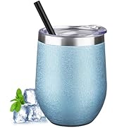 FristChoice 12 oz Insulated Wine Tumbler with Lid and Straw Double Wall Vacuum Insulated Wine Cup...
