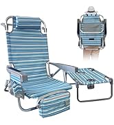 WKFAMOUT Backpack Beach Chair Aluminum with Folding Camping Table 5-Position Lay Flat Lounge Chai...