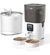 FGID 2.2L Cat Water Fountain Rechargetable Battery + 7L Automatic Cat Feeder with Camera for Two ...