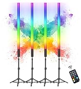 4Pack RGB Tube Light Bar with Stand, 5000mAh Battery Powered LED Video Light Wand Handheld Color ...