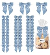 TONIFUL 50pcs Dusty Blue Satin Ribbon Bows with Twist Tie, 4.5 Inch Decorative Bows for Gift Wrap...