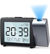 MeesMeek Projection Alarm Clock for Bedroom: Digital LCD Clock with Temperature Date Snooze 12/24...