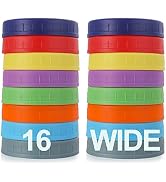 WIDE Mouth Mason Jar Lids [16 Pack] for Ball, Kerr and More - Colored Plastic Storage Caps for Ma...