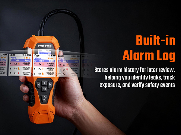 Built-in Alarm Log helping you identify leaks, track exposure, and verify safety events.