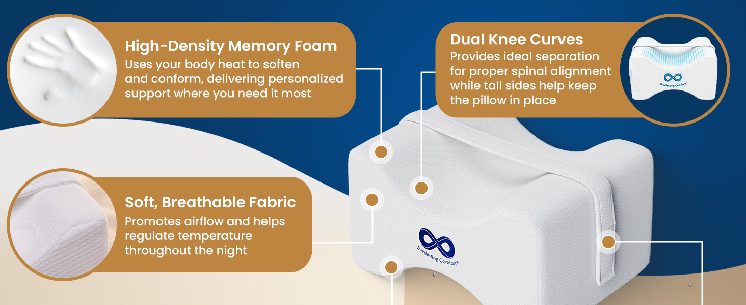 Memory Foam Knee Pillow Side Sciatica Pain Relief Pillow Support Leg Alignment Back Hip