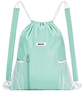 WANDF Drawstring Backpack with Shoulder Pad Sports Gym Backpack with Mesh Pocket String Bag for W...