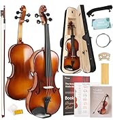 Kmise Violin 4/4 Full Set, High Density Ebony Violins, Glossy Acoustic Fiddle for Adults, Beginne...