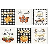 6pc Fall Swedish Kitchen Dishcloths Thanksgivings Pumpkins Dishcloths Set Black Buffalo Plaid Kit...