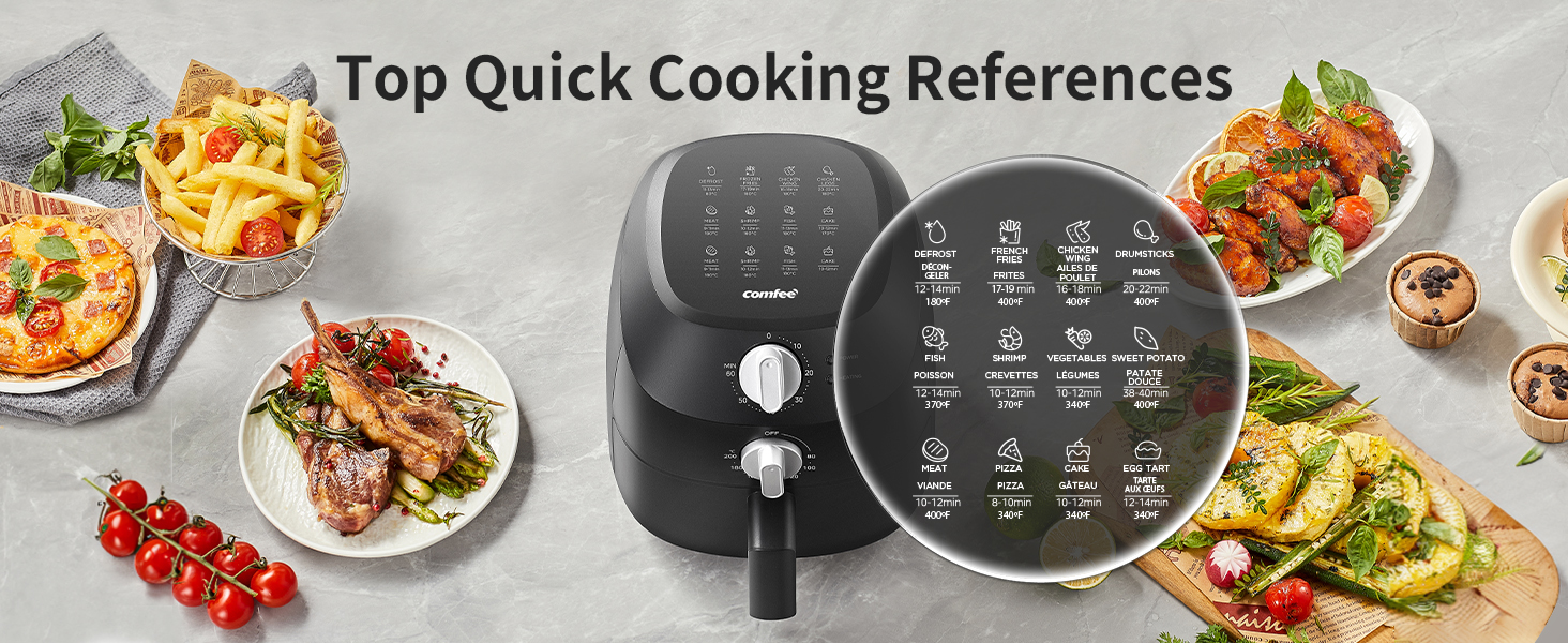 Top panel features recipe guide with time and temperature presets