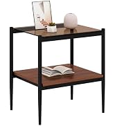 Ywin Rectangle End Table Set of 2, Tempered Glass Tabletop with Layer,Modern Table for Living Roo...