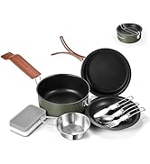 Odoland 10pcs Camping Cookware Camping Pot and Pan Set with Plate Bowl Fork Knife Spoon...