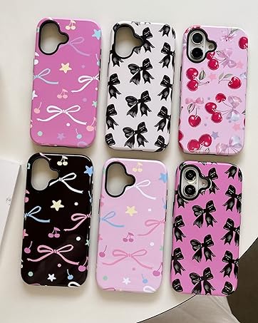 Aesthetic Ribbon Black Bow Phone Case Hybrid 2-Layer Hard Shell Silicone Cover