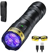 DARKDAWN High Power UV 395nm Flashlight USB Rechargeable, 3 LEDs Ultraviolet Flashlights Handheld...