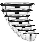 P&amp;P CHEF Mixing Bowl with Lid Set of 7, Stainless Steel Nesting Salad Bowls for Cooking Serving P...