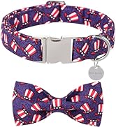 DOGWONG American Flag Dog Collars with Detachable Bow - 4th of July Adjustable Cotton Dog Collar ...