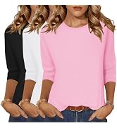 Zeagoo Womens 3/4 Sleeve Shirts Crew Neck Tops Loose Fit Causal Spring Fashion Outfits 3 Pack Tre...