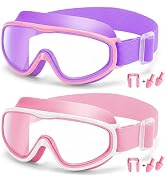 Vvinca Kids Goggles with Comfort Fabric Strap, Kids Swim Goggles Wide View Anti-Fog/UV No Leaking...