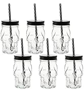 TOPZEA 6 Pack Mason Jars Mugs, 16 oz Glass Skull Mason Drinking Mugs Tumbler Cup with Straws Old ...